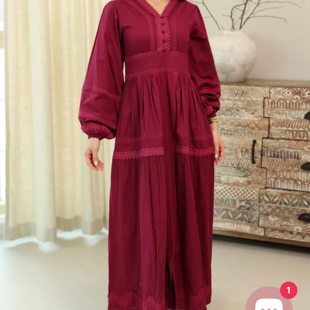 Elegant Long Sleeve Red Dress